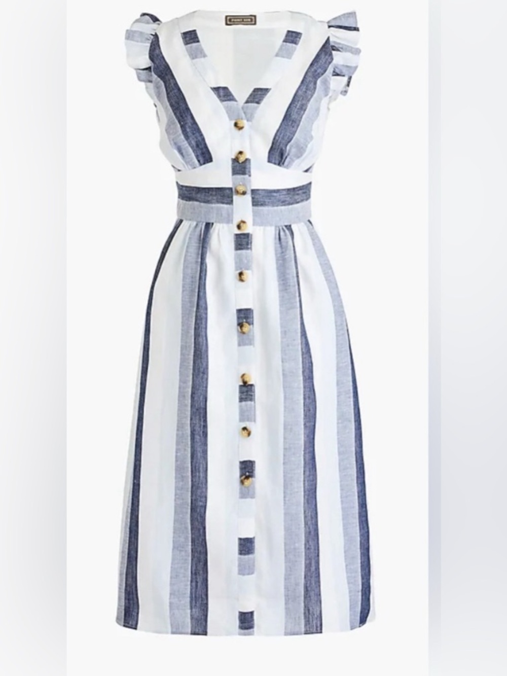 New J. Crew Dress Striped Button-Front Midi Dress in White and Blue